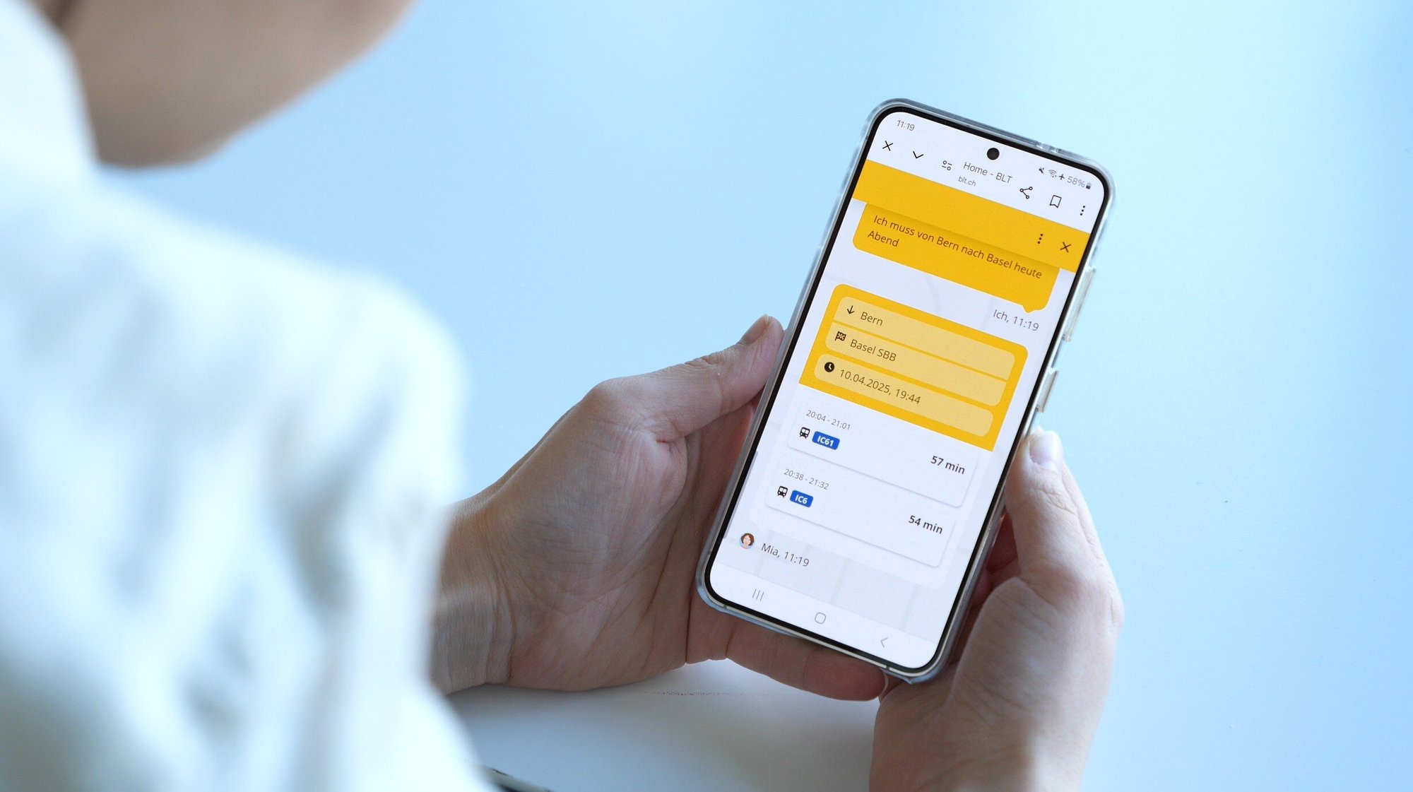 KI-Chatbot Mia von BLT - Baselland Transport